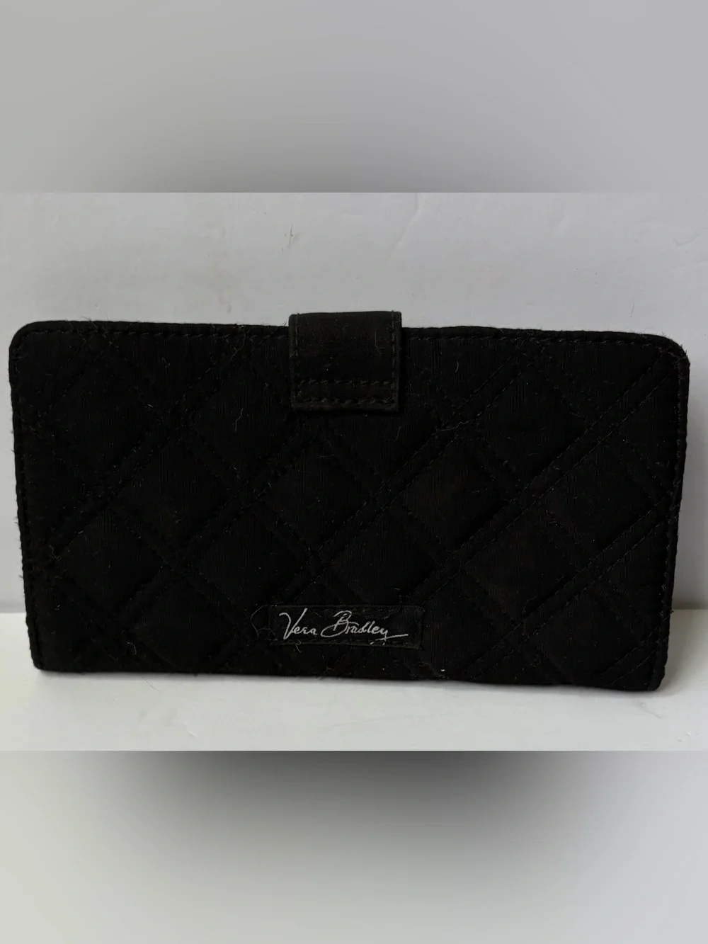 Vera Bradley Black Microfiber Quilted Checkbook Wallet/Organizer